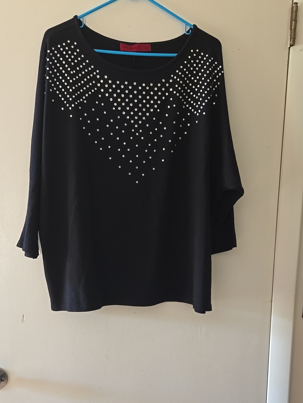 Women’s Black Studded Scoop Neck Top by (Unknown)